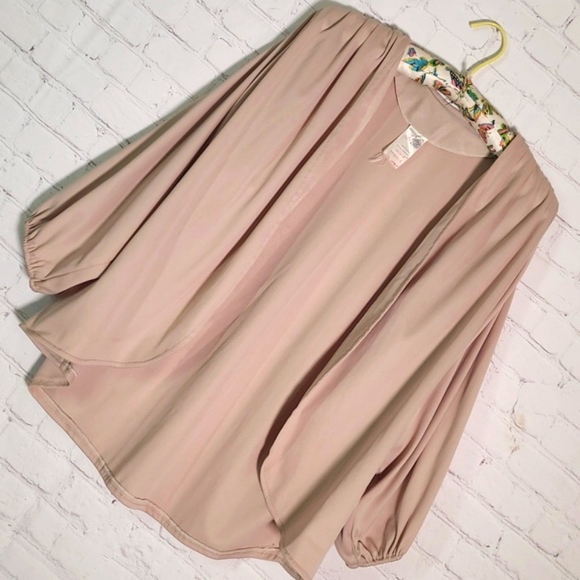 Vintage Union Made USA Sandy Beige Open Front Top Blouse Cover Womens Size 11/12 - Picture 7 of 14